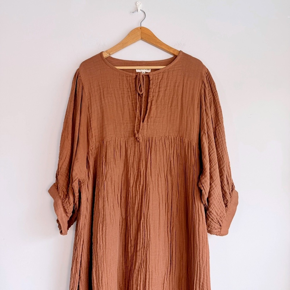 Daughters of India Kyra Midi Dress 3XL Gauze Cotton Boho Rust Brown - Picture 2 of 8